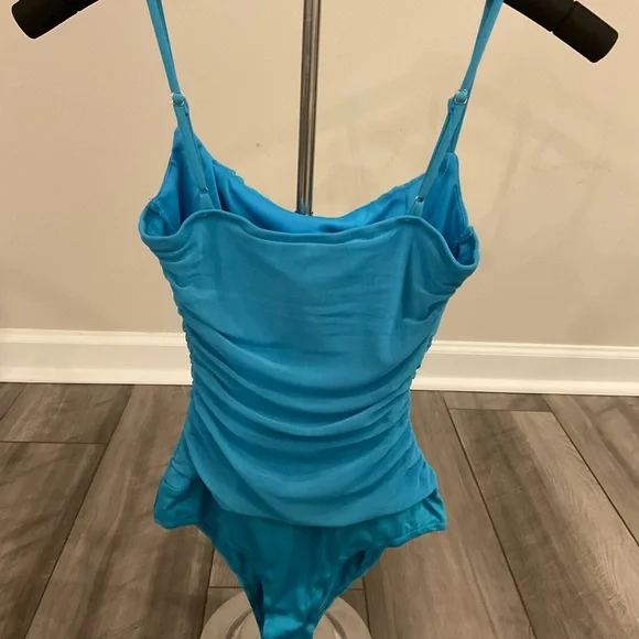 SOLD Lulu's Vibrant Blue Ruched Bodysuit - Picture 3 of 4